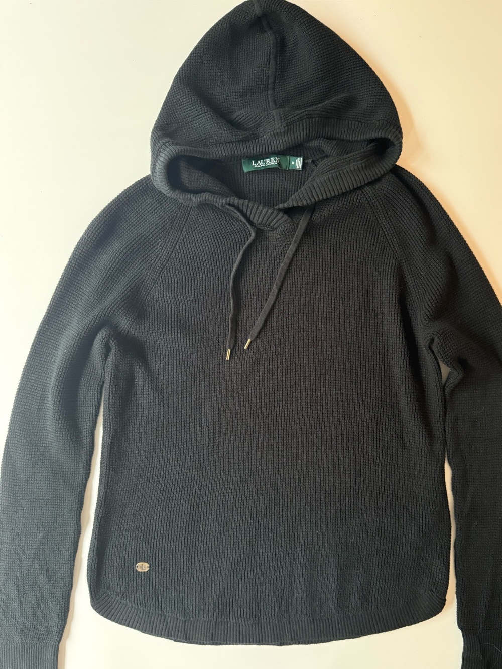 Lauren Ralph Lauren Black Crewneck Hooded Knit Sweater